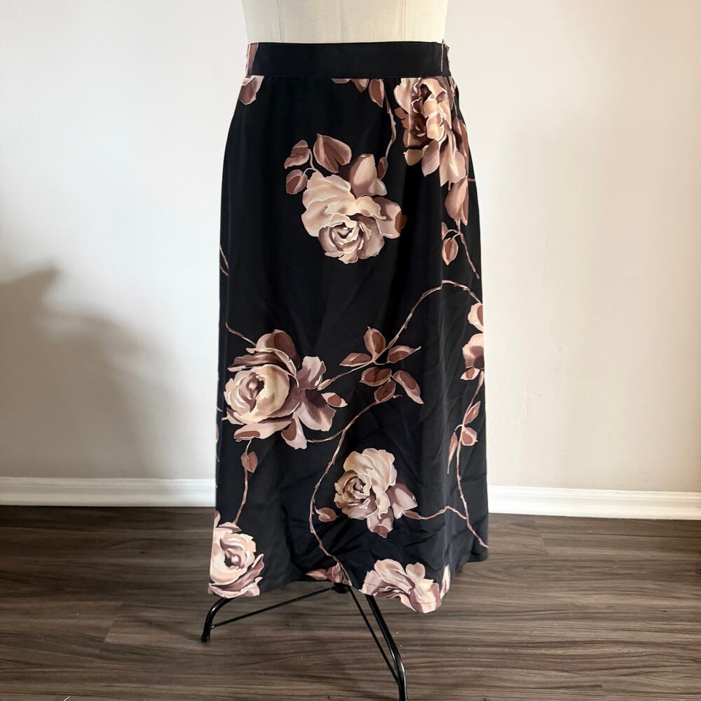 Vtg Y2K 2000s Dark Floral Maxi Skirt Plus Size 22W Cottagecore Whimsygoth Fairy